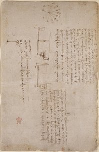 Arundel 263, f.281v Notas y bocetos sobre mecánica (de lado), de 