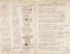 Arundel 263, f.42v, f.43 Textos breves de las profecías de Leonardo (