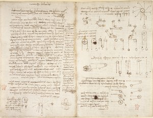 Arundel 263, f.43v, f.42, Notas y diagramas sobre mecánica, titulado 