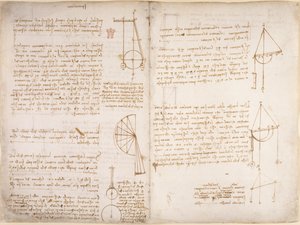 Arundel 263, f.67v, f.66 Notas y diagramas sobre mecánica, de 