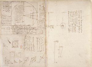 Arundel 263, f.72v, f.69 Notas y diagramas sobre mecánica y el centro de gravedad, de 