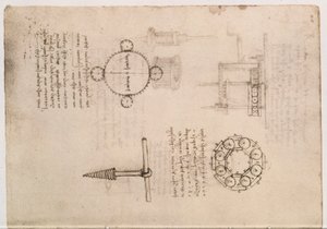 Códice Madrid I f.20, estudios mecánicos de Leonardo da Vinci