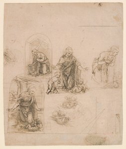 Bocetos Composicionales para la Virgen Adorando al Niño Jesús, 1480-85 de Leonardo da Vinci