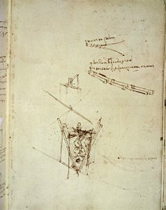 Diseño de una máquina voladora (bolígrafo sobre papel) de Leonardo da Vinci
