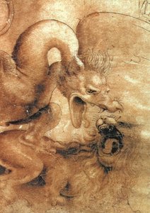 Detalle del Dragón del dibujo Lucha entre un Dragón y un León