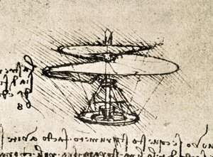 Extracto de un manuscrito de Da Vinci que describe el principio y la construcción del "Tornillo aéreo (helicóptero)" (manuscrito) de Leonardo da Vinci