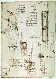 Extracto de un manuscrito de Da Vinci que describe el principio y la construcción de un "Pile Drive (Pile Mallet)" (manuscrito) de Leonardo da Vinci