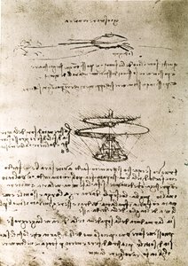 Extracto de un manuscrito de Da Vinci que describe el principio y la construcción del "Tornillo aéreo (helicóptero)" (manuscrito) de Leonardo da Vinci