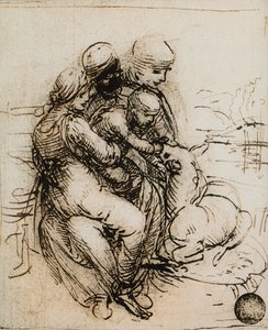Primera idea para la Madonna y el Niño y Santa Ana (dibujo) de Leonardo da Vinci