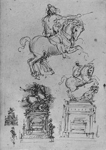 Cuatro estudios para un monumento ecuestre, c. 1480 de Leonardo da Vinci
