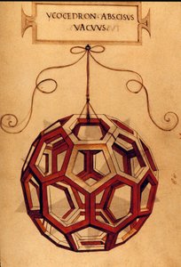 Geometría: “Un icosaedro” Página tomada del manuscrito “De divina proportione” (Sobre las proporciones divinas) del matemático Fra Luca Pacioli, ilustrado por Leonardo da Vinci. 1509 de Leonardo da Vinci