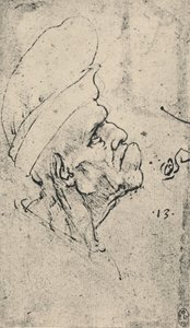Perfil grotesco de un hombre con sombrero hacia la derecha, c1480 de Leonardo da Vinci
