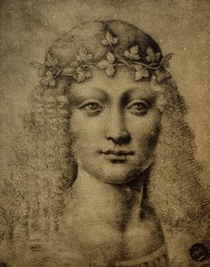 Cabeza de una niña o de un joven Baco; dibujo de Leonardo da Vinci. Gallerie dell