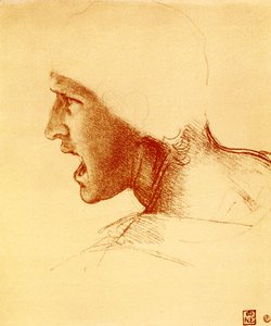 Cabeza de guerrero gritando y atacando de Leonardo da Vinci