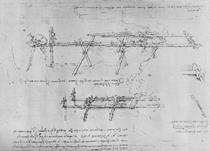 Método de construcción de un puente de caballete, c. 1480, 1945 de Leonardo da Vinci