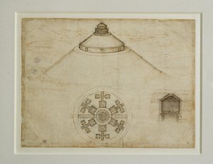 Proyecto para una tumba de planta central;elevación ... de Leonardo da Vinci