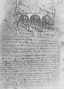 Diseño de boceto para un establo, c. 1480-1945 de Leonardo da Vinci