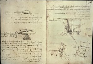 Estudios para hélice y máquinas voladoras de Leonardo da Vinci