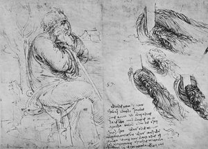 Estudios de un anciano sentado y de agua arremolinada, c1480 1945 de Leonardo da Vinci