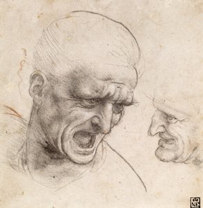 Estudio de las cabezas de dos guerreros de la batalla de Anghiari de Leonardo da Vinci