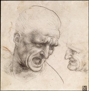 Estudio de dos cabezas de guerreros para la Batalla de Anghiari, 1504-05