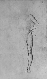 Estudio de un hombre desnudo con la mano izquierda en la cadera, c. 1480, 1945 de Leonardo da Vinci