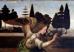 La Anunciación, detalle del ángel de Leonardo da Vinci