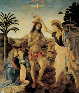 El Bautismo de Cristo alrededor de 1475 - 1478 por Andrea del Verrocchio (1436-1488) y Leonardo da Vinci (Leonardo de Vinci) (1452-1516) de Leonardo da Vinci