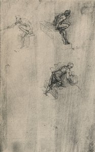 Dos desnudos sentados y una mujer lavándose, c. 1480-1945 de Leonardo da Vinci
