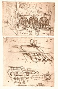 Dos dibujos arquitectónicos, c. 1472-c. 1519 de Leonardo da Vinci