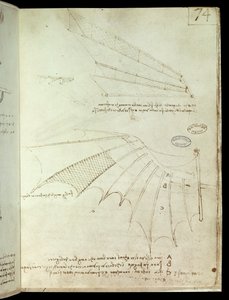 Ala. Dibujo de máquina voladora de Leonardo da Vinci