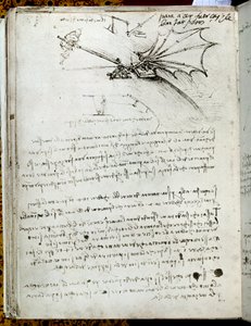 Entrenamiento de ala. Dibujo de máquina voladora de Leonardo da Vinci