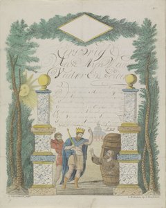 Carta de deseos con Alejandro Magno visitando a Diógenes en el barril de Leonardus Schweickhardt