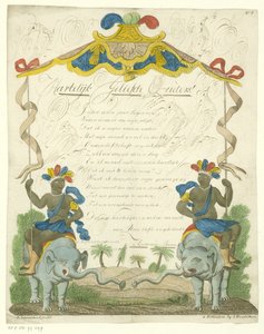 Carta de deseos con hombres negros sobre elefantes de Leonardus Schweickhardt