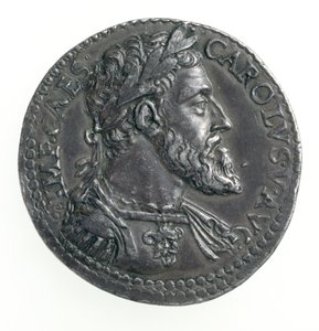 Testone de Carlos V (1500-58) Duque de Milán, grabado por Dye, 1535-56 (anverso) (plata)