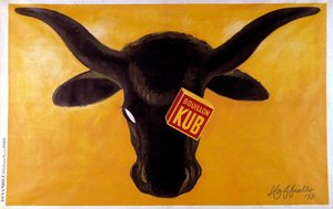 Cartel publicitario para el caldo Kub con una cabeza de res. 1931. Ilustración de Leonetto Cappiello (1875-1942) París, artes decorativas