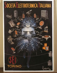 Litografía en color de Leonetto Cappiello, cartel publicitario de SEI, Electroheat Italian Company