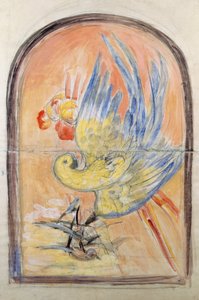 Dibujo preparatorio para el respaldo de una silla estilo Art Deco para el salón de Le Perroquet, gouache de Leonetto Cappiello