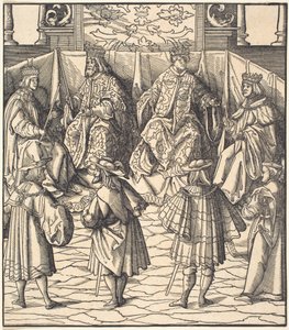 Asamblea de Cuatro Reyes, en primer plano Cuatro Hombres de Leonhard Beck