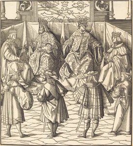 Asamblea de Cuatro Reyes, en primer plano Cuatro Hombres de Leonhard Beck