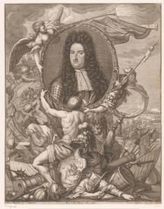 Retrato de Eugenio de Saboya llevado por figuras alegóricas de Leonhard Heckenauer