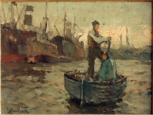 Dos hombres en un bote de vela remando