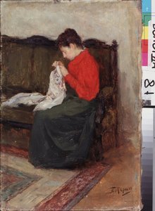 En el trabajo. Pintura de Leonid Osipovich Pasternak (1862-1945), óleo sobre lienzo. Arte ruso de los siglos XIX y XX, arte moderno. Galería de Arte Regional, Vologda (Rusia). de Leonid Osipovic Pasternak
