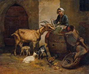 chica con cabra de Leopold Brunner d. J.