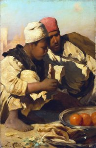Árabes sentados en un mercado de El Cairo, c. 1854-1892 de Leopold Carl Muller