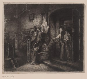 Interior de una sinagoga con creyentes de Leopold Flameng