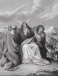 Las manos levantadas de Moisés, Éxodo, cap. 17, v. 12 (grabado) de Leopold Kupelwieser