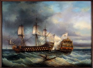 Batalla naval entre ingleses y franceses Pintura de Leopold Le Guen (1828-1895) Siglo XIX Brest, Museo de Bellas Artes de Leopold Le Guen
