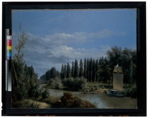 Vista desde el curso del brazo pequeño del Sena a través del parque de Neuilly (lienzo) de Leopold Leprince
