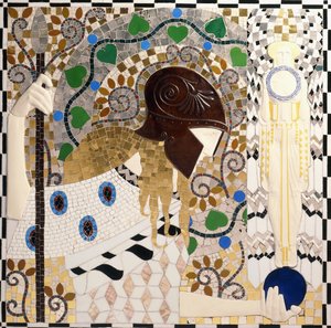 Palas Atenea (panel de mosaico de porcelana, vidrio, nácar y bronce) de Leopold & Powolny Michael (1871 1954) Forstner